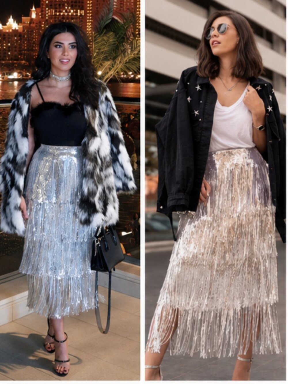 🖤💥UBER STUNNING!🖤💥Roaring 20s Vibe Tatiana Fringed Sequin Skirt in Silver - Picture 7 of 15
